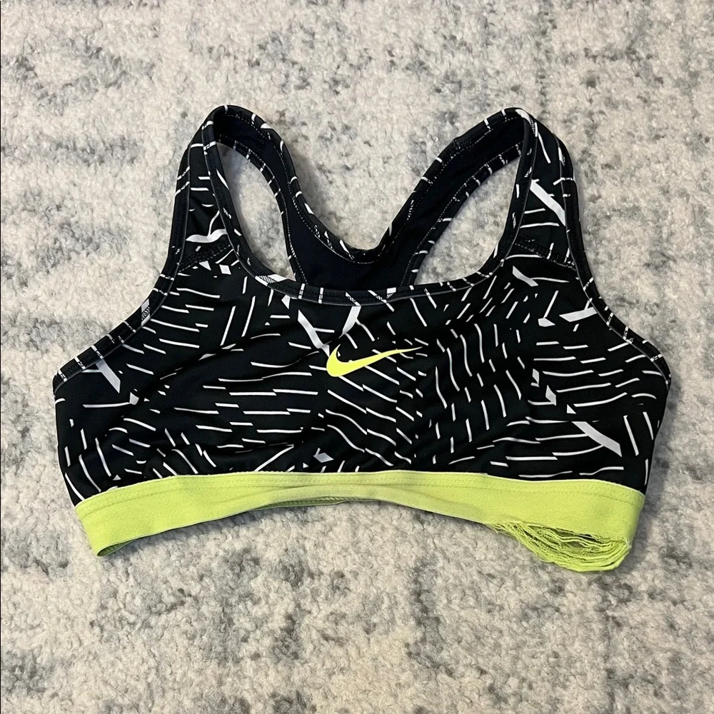 Nike Women's Black and Neon Yellow Sports Bra